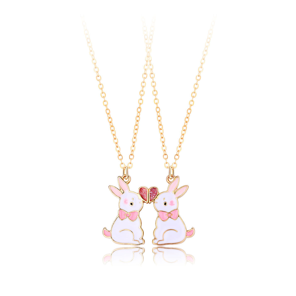 Wholesale Easter BFF Good Friend Alloy Dripping Oil Cute Rabbit Magnetic Pendant Necklace
